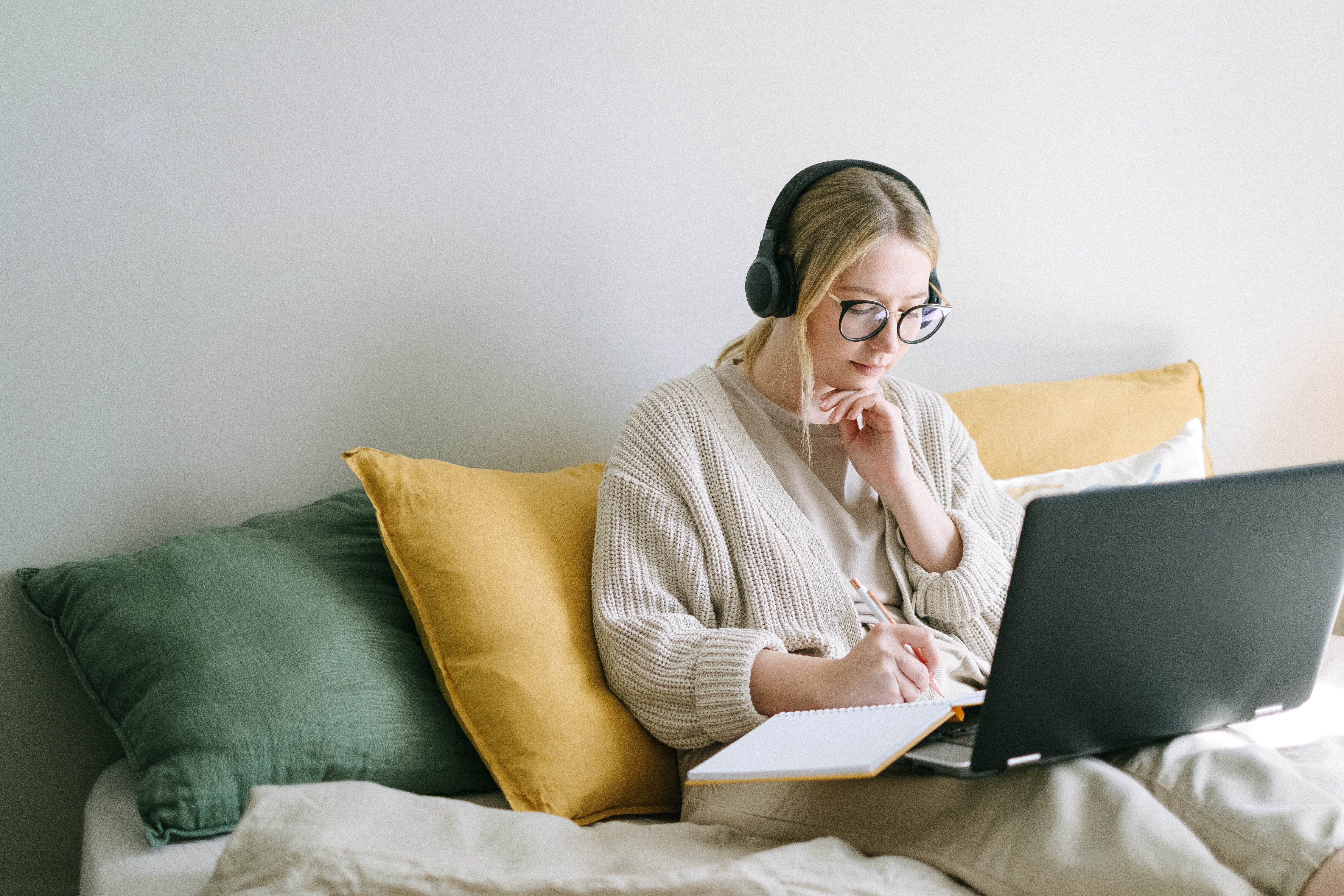 college student studying in room